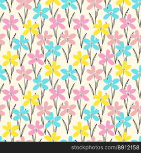 Cute bizarre spring wild flowers seamless pattern in doodle style. bizarre spring wild flowers seamless pattern in doodle style