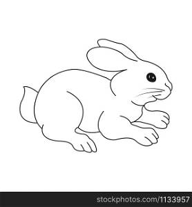 Cute black and white empty outline of a hare. Vector illustration for coloring book. Isolated on white background in Flat design style.