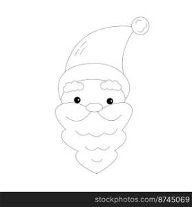 Cute black and white Santa Claus head with a hat and a long beard, Happy new year greeting gift design template. Flat design vector Illustration. Cute monochrome Santa Claus with a long beard. Happy Christmas greeting gift design template. Flat design vector Illustration