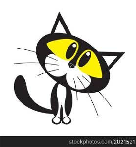 Cute black cat cartoon isolated icon. Vector illustration.