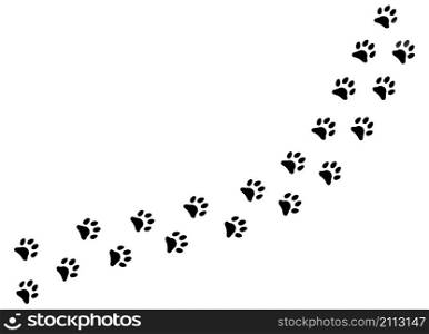 Cute black footprints of pet foot steps silhouettes. Vector illustrations animal tracks isolated on white texture fresh paw pet. Cute black footprints of pet foot steps silhouettes. Vector animal tracks isolated on white