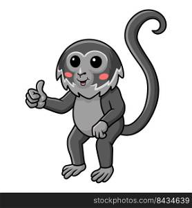 Cute black spider monkey cartoon giving thumb up