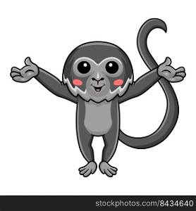 Cute black spider monkey cartoon raising hands