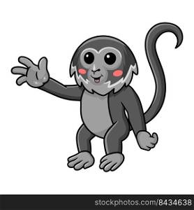 Cute black spider monkey cartoon waving hand