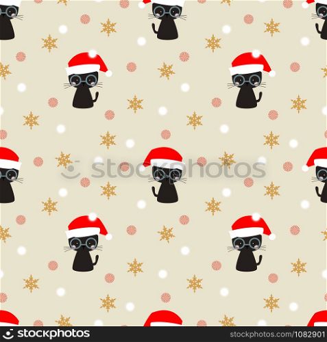 Cute blackcat in Christmas season seamless pattern.