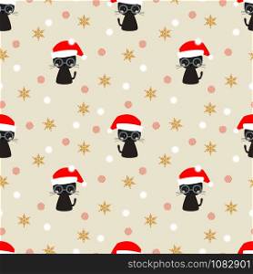 Cute blackcat in Christmas season seamless pattern.