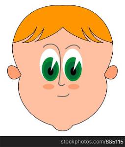 Cute blond boy with big green eyes, illustration, vector on white background.