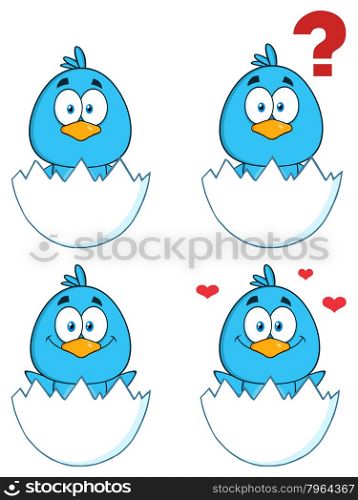 Cute Blue Bird Cartoon Character 1. Collection Set