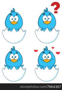 Cute Blue Bird Cartoon Character 1. Collection Set