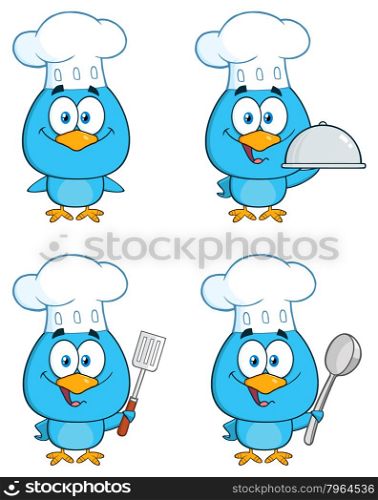 Cute Blue Bird Cartoon Character 8. Collection Set