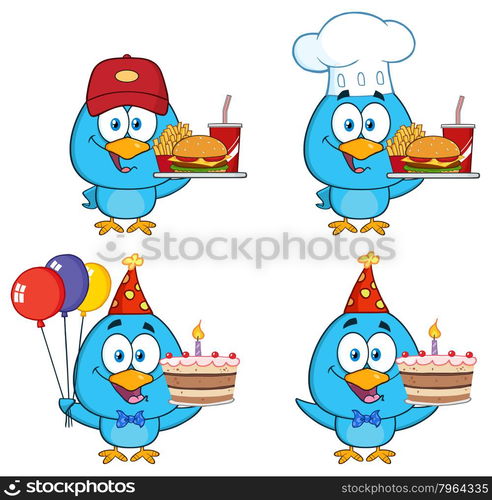 Cute Blue Bird Cartoon Character 9. Collection Set