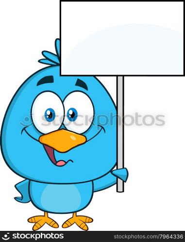 Cute Blue Bird Cartoon Character Holding Up A Blank Sign