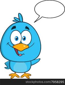 Cute Blue Bird Cartoon Character Waving With Speech Bubble