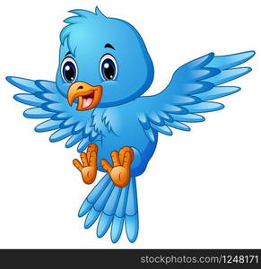 Cute blue bird cartoon flying