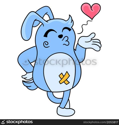 cute blue creature flirty style kiss away valentine day