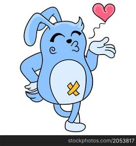 cute blue creature flirty style kiss away valentine day