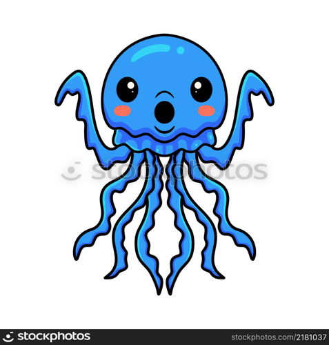 Cute blue little jellyfish cartoon