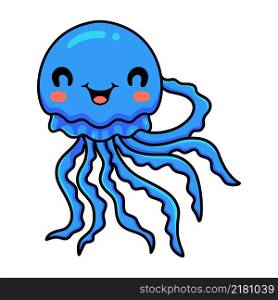 Cute blue little jellyfish cartoon