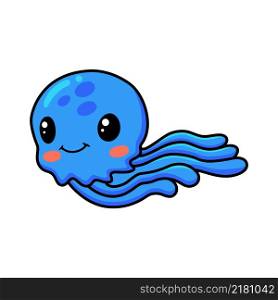 Cute blue little jellyfish cartoon