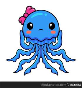 Cute blue little jellyfish girl cartoon