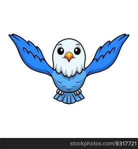 Cute blue love bird cartoon flying