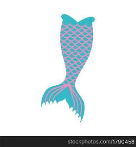 Cute blue mermaid tail with pink squama isolated on white background. Design element for girls sea party, greeting card or t-shirt print. Vector flat illustration.. Cute blue mermaid tail with pink squama isolated on white background. Design element for girls sea party, greeting card or t-shirt print. Vector flat illustration