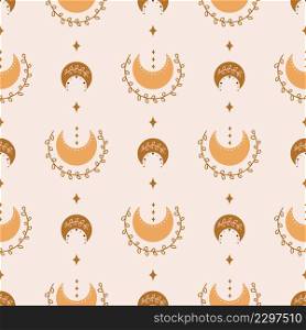 Cute boho moon seamless pattern. Creative childish print for fabric, wrapping, textile, wallpaper, apparel. Vector digital paper.. Cute boho moon seamless pattern. Creative childish print for fabric, wrapping, textile, wallpaper, apparel