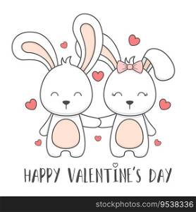 Cute Boy And Girl Bunny Valentines Day