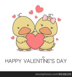 Cute Boy And Girl Duckling Valentines Day