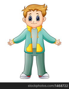 Cute boy cartoon in green jacket