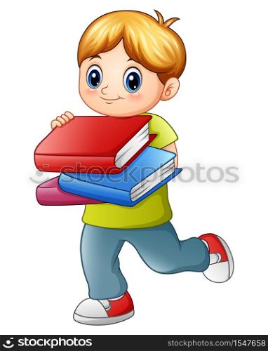 Cute boy holding book isolated on white background