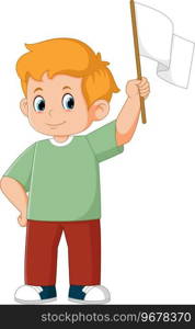 Cute boy holding white blank flags of illustration