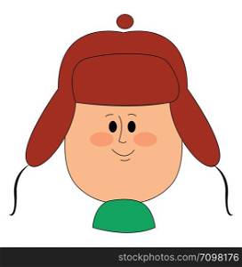 Cute boy wearing a russian hat, illustration, vector on white background.
