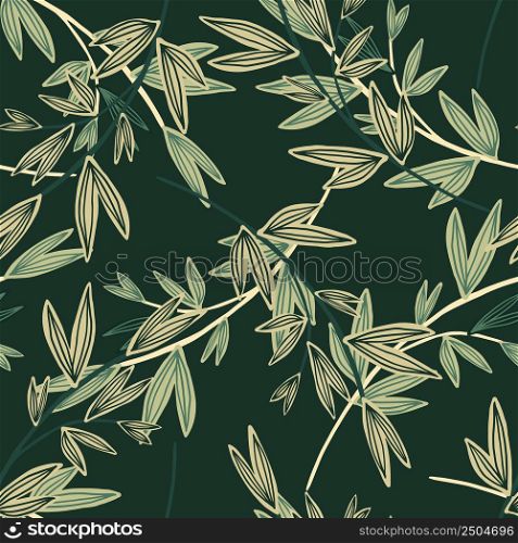 Cute branches and leaves seamless pattern. Botanical elements background. Leaf ornament. Simple design for fabric, textile print, surface, wrapping, cover, greeting card. Vector illustration. Cute branches and leaves seamless pattern. Botanical elements background. Leaf ornament.