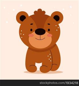Cute brown bear in cartoon flat style. Forest animals. Vector illustration for nursery, print on textiles.