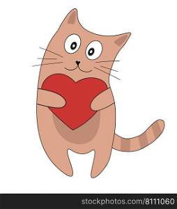 Cute brown striped cat with a heart in their paws Vector Image