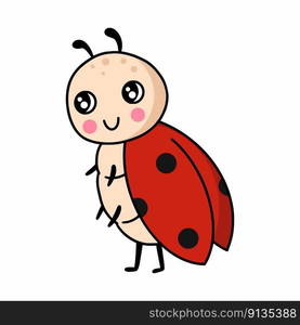 Cute bug. Ladybug. Vector doodle illustration. Sticker. Drawing for children.