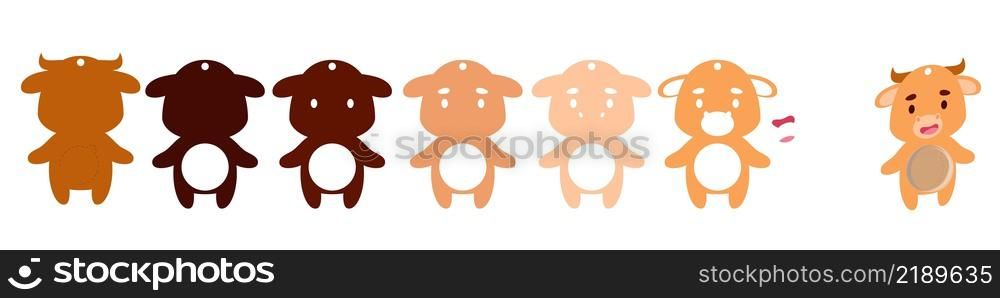 Cute bull candy ornament. Layered paper decoration treat holder for dome. Hanger for sweets, candy for birthday, baby shower, halloween, christmas. Print, cut out, glue. Vector stock illustration