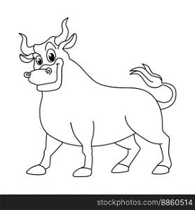 Cute bull cartoon coloring page illustration vector. For kids coloring book.