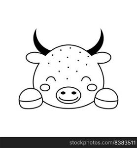 Cute bull head in Scandinavian style. Animal face for kids t-shirts, wear, nursery decoration, greeting cards, invitations, poster, house interior. Vector stock illustration