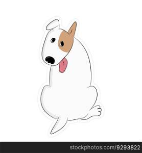 Cute bull terrier dog is showing his tongue. Dog sticker isolated on white background. Hand drawn vector art
