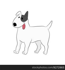 Cute bull terrier dog named Sparky is standing isolated on white background. Hand drawn vector art