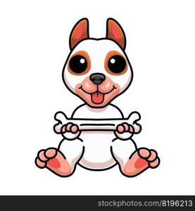 Cute bully kutta cartoon holding a bone