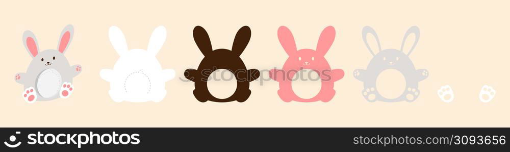 Cute bunny candy holder for kids. Layered paper decoration treat holder for dome. Hanger for sweets, candies for birthday, baby shower, Easter, Christmas. Print, cut out, glue. Vector illustration