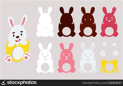 Cute bunny candy ornament. Hanger for sweets, candies for birthday, baby shower, Easter, Christmas. Layered paper decoration treat holder for dome. Print, cut out, glue. Vector stock illustration