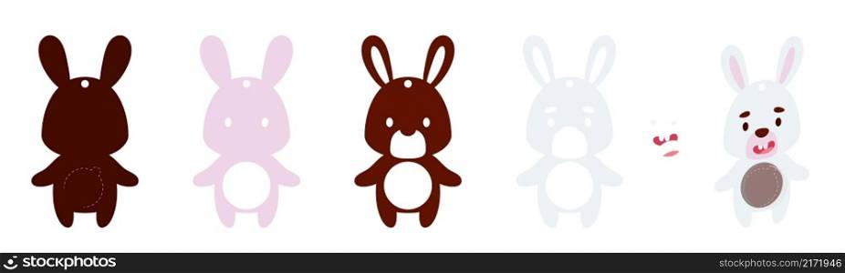 Cute bunny candy ornament. Layered paper decoration treat holder for dome. Hanger for sweets, candy for birthday, baby shower, halloween, christmas. Print, cut out, glue. Vector stock illustration
