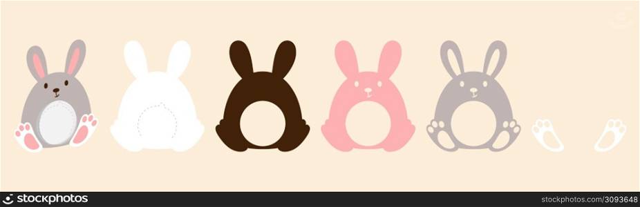 Cute bunny candy ornament. Layered paper decoration treat holder for dome. Hanger for sweets, candies for birthday, baby shower, Easter, Christmas. Print, cut out, glue. Vector stock illustration