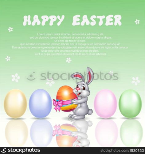 Cute bunny cartoon with happy easter background