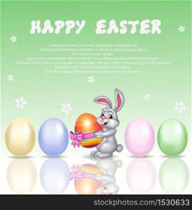Cute bunny cartoon with happy easter background