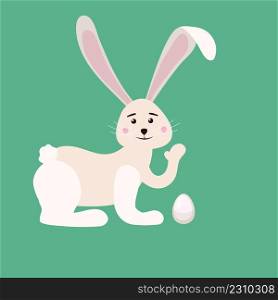 Cute Bunny Easter holding egg. Cartoon funny Easter Rabbit, illustration isolated. Cute Bunny Easter holding egg. Cartoon funny Easter Rabbit, illustration